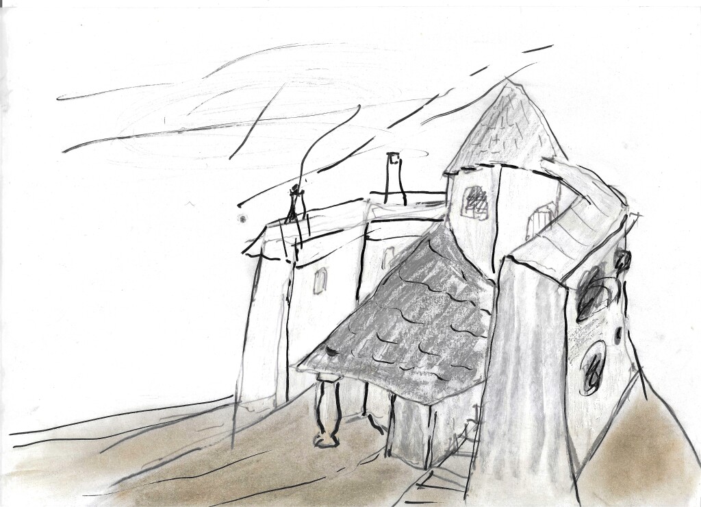 Tadeusz Kantor, z cyklu Dom, lata 80., flamaster, pastel na papierze